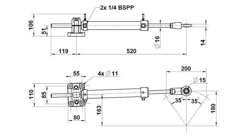 L&S Hydrauliohjaussylinteri VHM 32 DTP  50kg/m