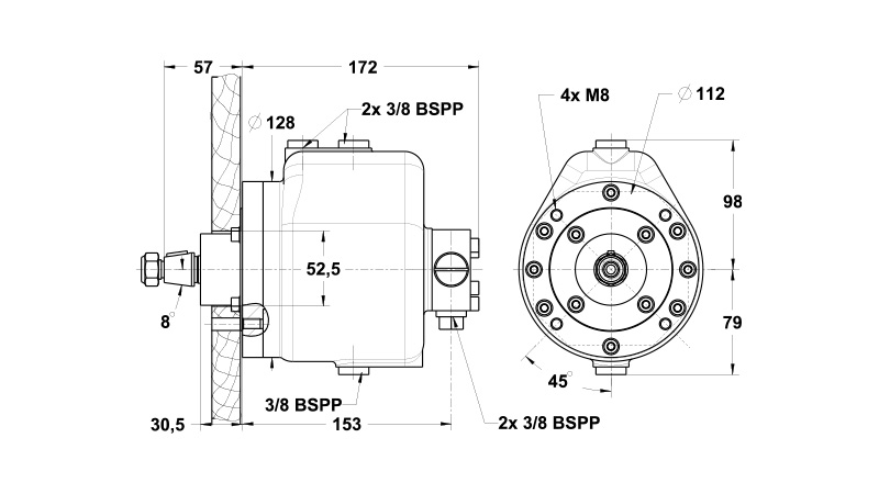 L&S Hydrauliohjauspumppu 90 CT takaiskuventtiilillä - dble bearing - round front plate