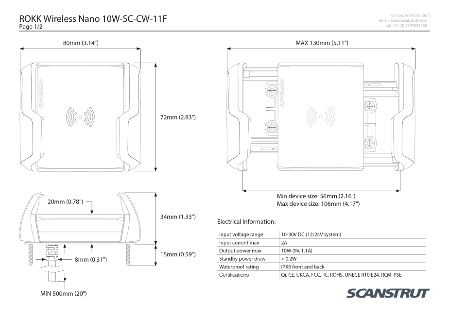 Scanstrut Rokk Wireless Nano, langaton lataustelakka