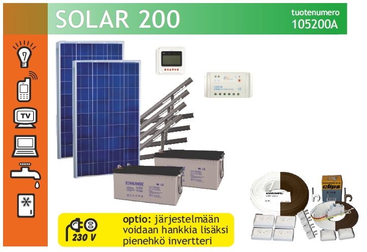 Eurosolar 200 aurinkovoimala 110L jääkaapilla