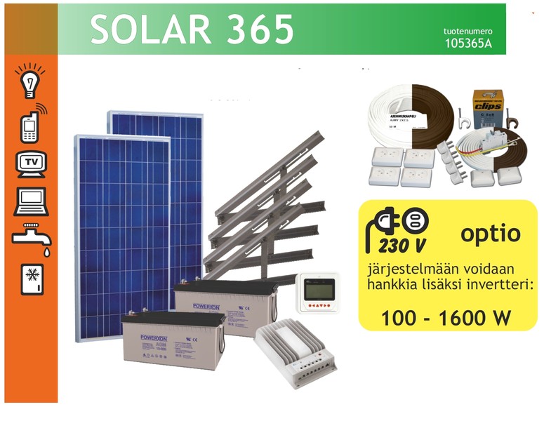 Eurosolar 365 aurinkovoimala 80L jääkaapilla