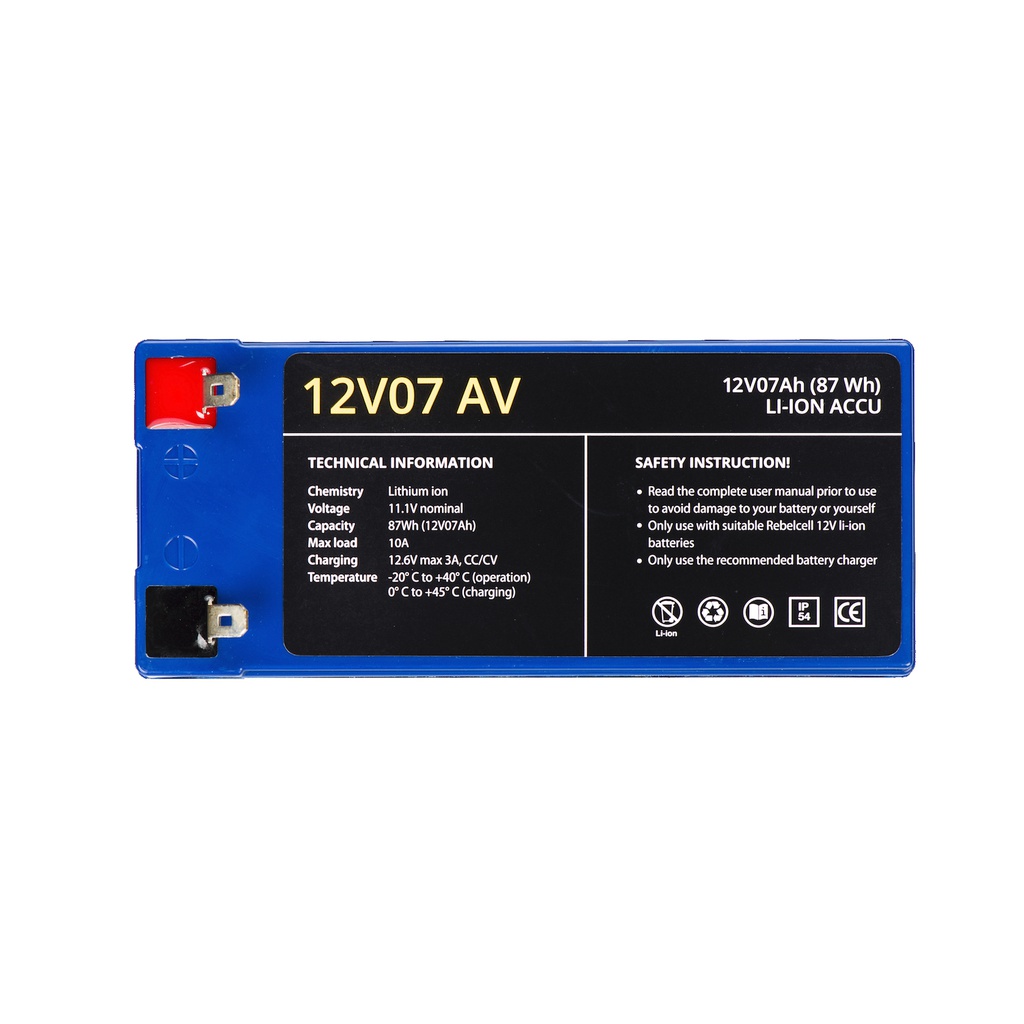 Rebelcell Li-Ion akku, 12V7A (87 Wh). Paino n. 0.75kg