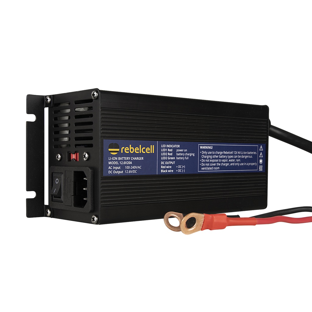 Rebelcell laturi 12.6V20A. Sopii Rebelcell 12V50ah/12V70ah/12V100ah/12V140ah akuille