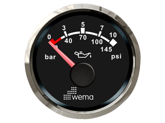 WEMA Öljynpaine 10 bar NMEA2000 Silverline musta 52mm
