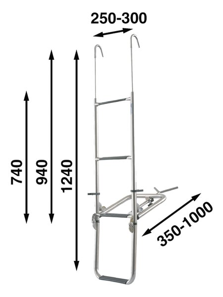 Båtsystem keulatikas 4-askelmaa alumiinia 124cm