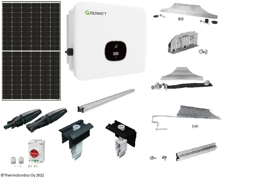 Verkkoon kytkettävä Aurinkosähköjärjestelmä 10 panelia  4,10kW  Growatt