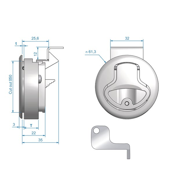 Luukun salpa 52mm ilman lukkoa