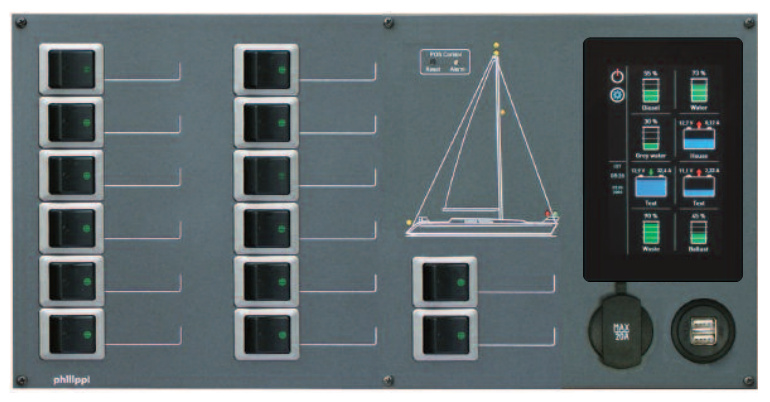 Philippi sähkötaulu STV 288-2p 14kpl 10A kaksinapainen sulake PSL monitori ja USB latauspistokkeet