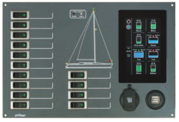 Philippi sähkötaulu  STV 274 14kpl 10A sulaketta ja PSL PBUS monitori, USB latauspistokkeet