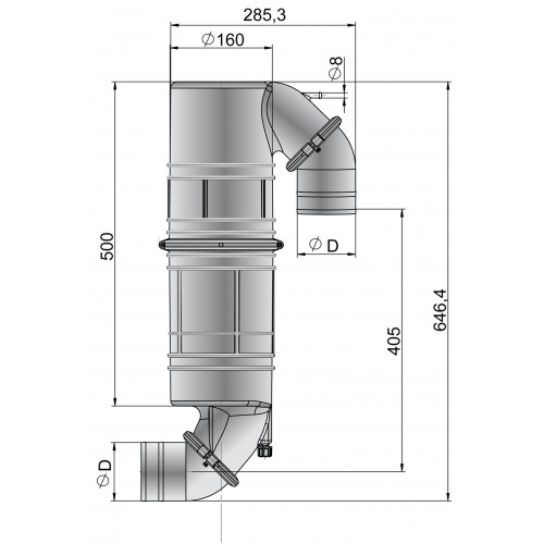 VETUS äänenvaimennin/joutsenkaula-yhdistelmä NLPG liitäntä 75 mm