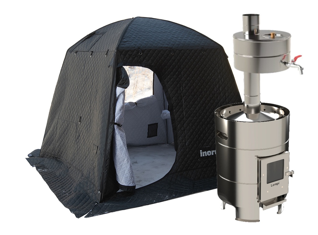 inord ArctiQ-saunateltta "Lempi"-kiukaalla ja piippuvesisäiliöllä