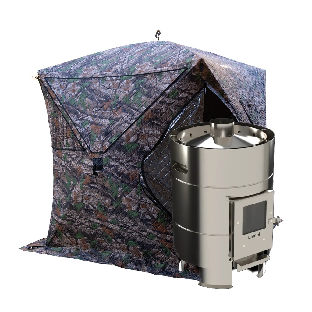 inord Q10 CAMO-saunateltta Lempi kiukaalla