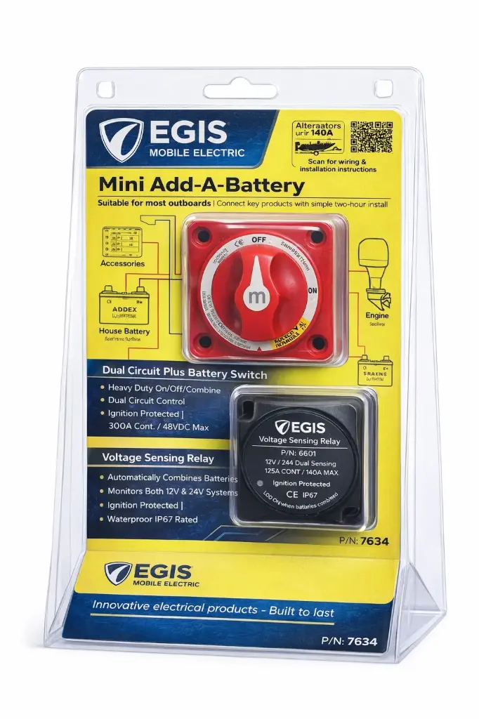 EGIS päävirtakytkin ja ACR latausrelepaketti 2 125A mini add-a-battery