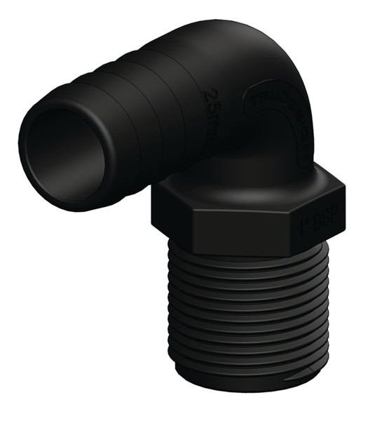 Trudesign letkuliitin 1" 25 mm 90° BSP ulkokierre komposiitti