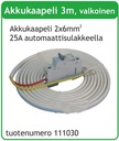 Akkukaapeli 6mm2 3m 25A automaattisulakkeella, valkoinen