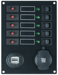 [20001050] Philippi sähkötaulu STV105 5:lla kytkimellä, 2X USB laturi ja tupakansytyinpistoke.