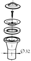 [9515013042] Pesualtaan läpivientieosa pohjatulpalla suora 32mm